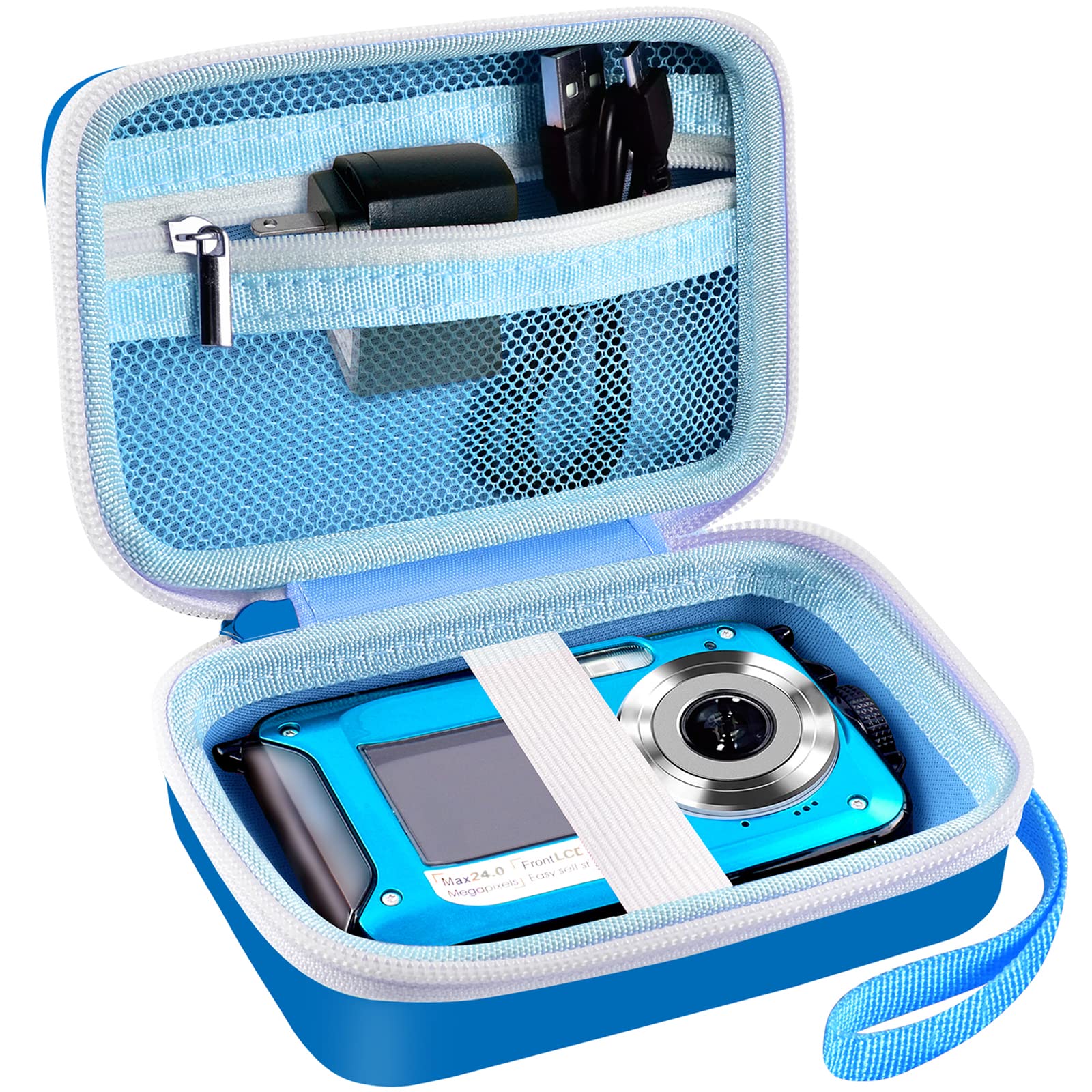 Digital Camera Case Compatible with CAMKORY/for YISENCE/for VAHOIALD/for Kodak Pixpro/for Canon PowerShot ELPH 180 190/ for Sony DSCW800 DSCW830 Kids Camera with SD Card and Cable -Blue