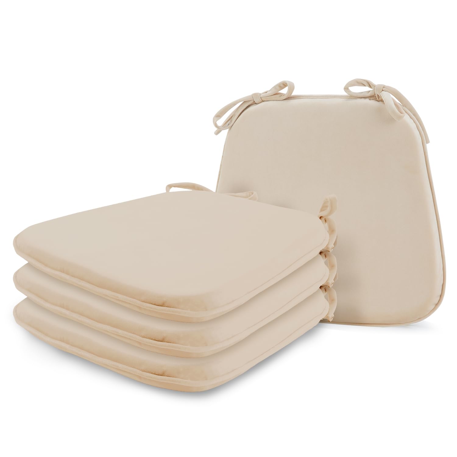 LOVTEX Chair Cushions for Dining Chairs 4 Pack - 17"x16"x1.5" Kitchen Chair Cushions - Dining Chair Pads with Ties, Khaki