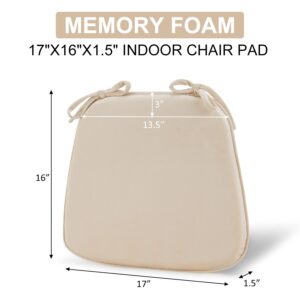 LOVTEX Chair Cushions for Dining Chairs 4 Pack - 17"x16"x1.5" Kitchen Chair Cushions - Dining Chair Pads with Ties, Khaki