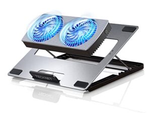 tecknet laptop cooling pad, slim portable laptop cooler with 2 separable quiet fans, adjustable laptop cooling stand for 12"-15.6" laptops