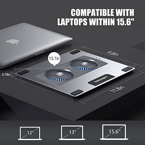 TECKNET Laptop Cooling Pad, Slim Portable Laptop Cooler with 2 Separable Quiet Fans, Adjustable Laptop Cooling Stand for 12"-15.6" Laptops