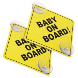 cobee baby on board car warning signs, 2 pcs 5"x5" safety car sign with double suction cups, baby in car sticker for car window cling reusable durable baby on board sticker decal(style-a)