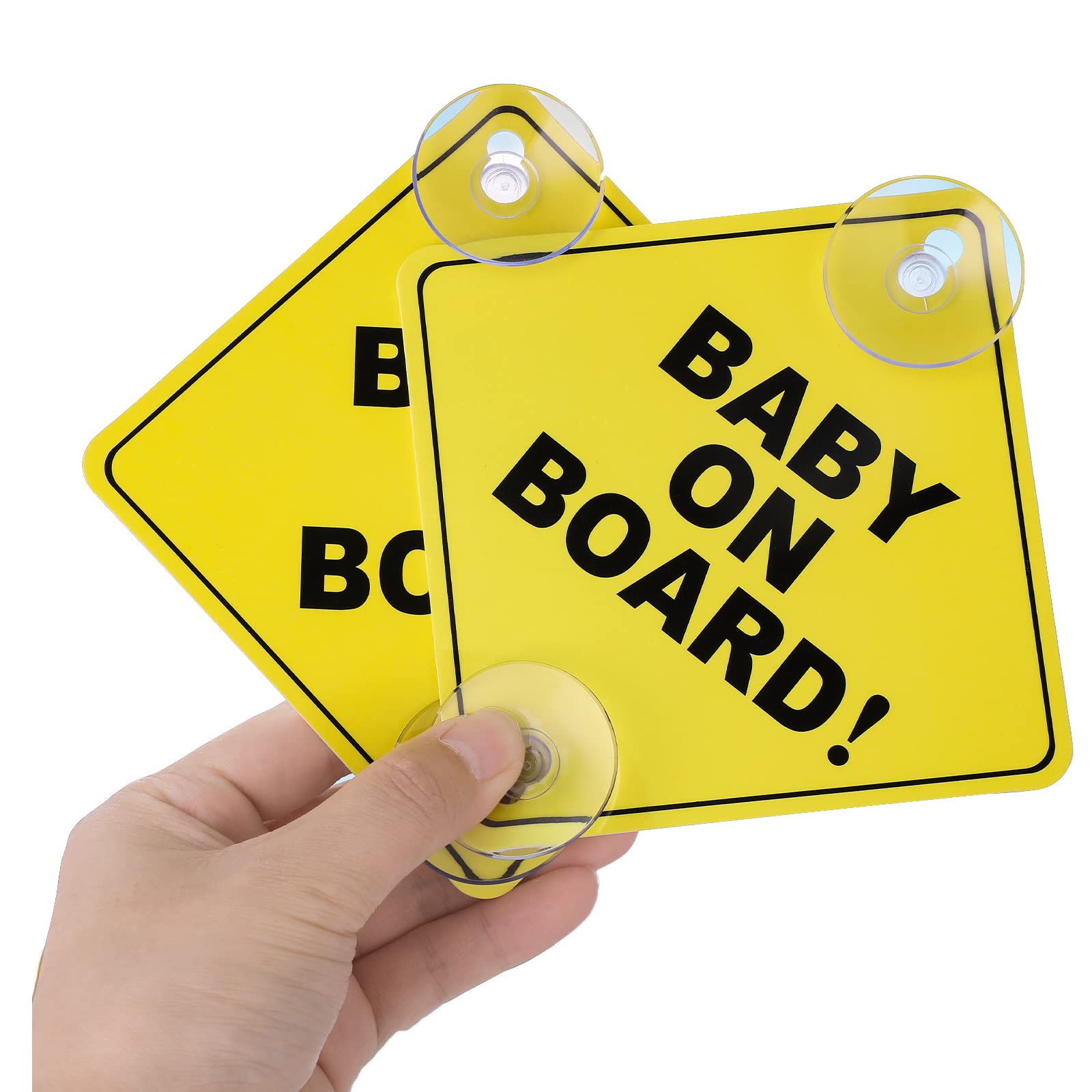 cobee Baby on Board Car Warning Signs, 2 Pcs 5"x5" Safety Car Sign with Double Suction Cups, Baby in Car Sticker for Car Window Cling Reusable Durable Baby on Board Sticker Decal(Style-A)