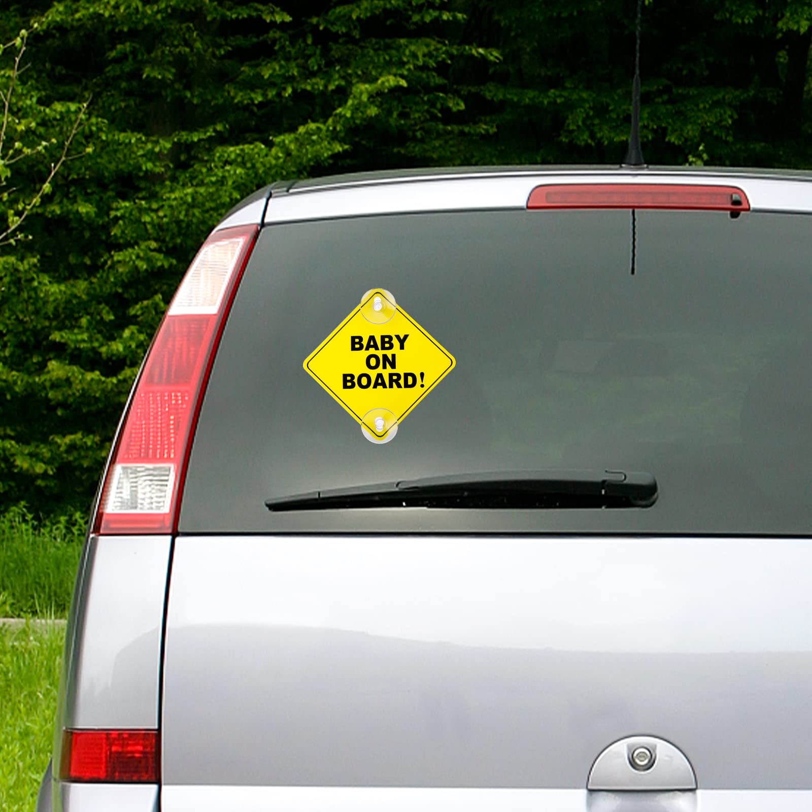 cobee Baby on Board Car Warning Signs, 2 Pcs 5"x5" Safety Car Sign with Double Suction Cups, Baby in Car Sticker for Car Window Cling Reusable Durable Baby on Board Sticker Decal(Style-A)