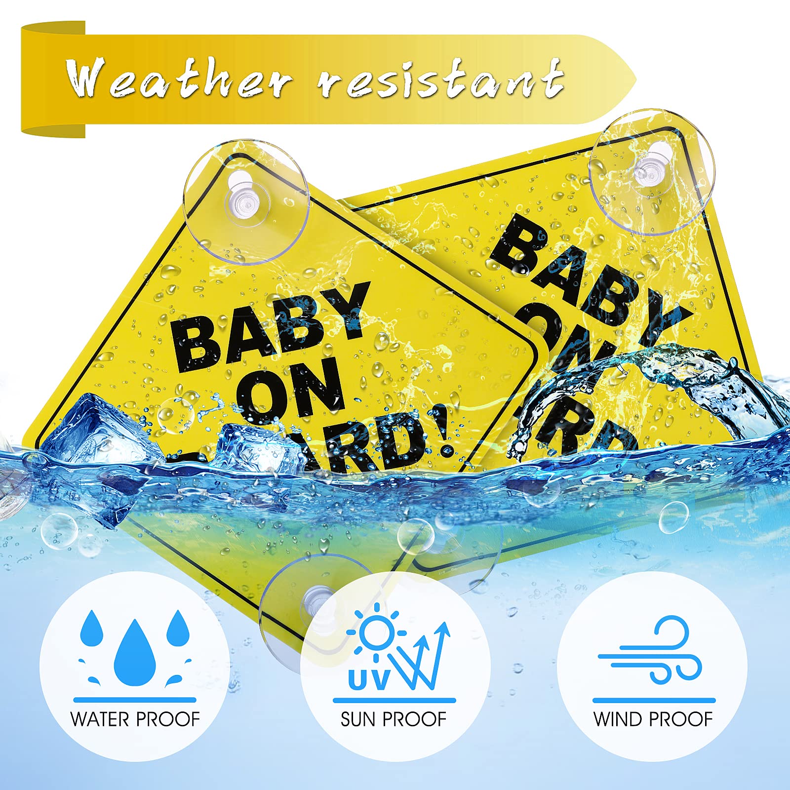 cobee Baby on Board Car Warning Signs, 2 Pcs 5"x5" Safety Car Sign with Double Suction Cups, Baby in Car Sticker for Car Window Cling Reusable Durable Baby on Board Sticker Decal(Style-A)