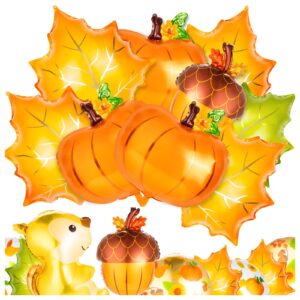 14 pcs fall balloons, large thanksgiving mylar foil balloons, maple leaf squirrel pine cones pumpkin balloons for party decoration supplies