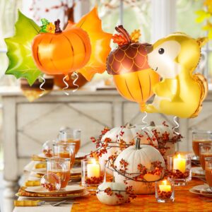 14 Pcs Fall Balloons, Large Thanksgiving Mylar Foil Balloons, Maple Leaf Squirrel Pine Cones Pumpkin Balloons for Party Decoration Supplies