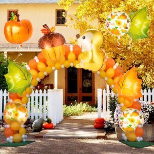14 Pcs Fall Balloons, Large Thanksgiving Mylar Foil Balloons, Maple Leaf Squirrel Pine Cones Pumpkin Balloons for Party Decoration Supplies
