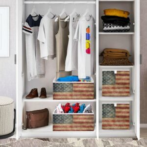 American Flag 11 inch Cube Storage Bins (Pack of 1), Foldable Cubby Organizer Bin for Closet, Clothes and Toys, with Handles Basket Bin