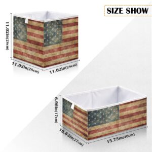 American Flag 11 inch Cube Storage Bins (Pack of 1), Foldable Cubby Organizer Bin for Closet, Clothes and Toys, with Handles Basket Bin