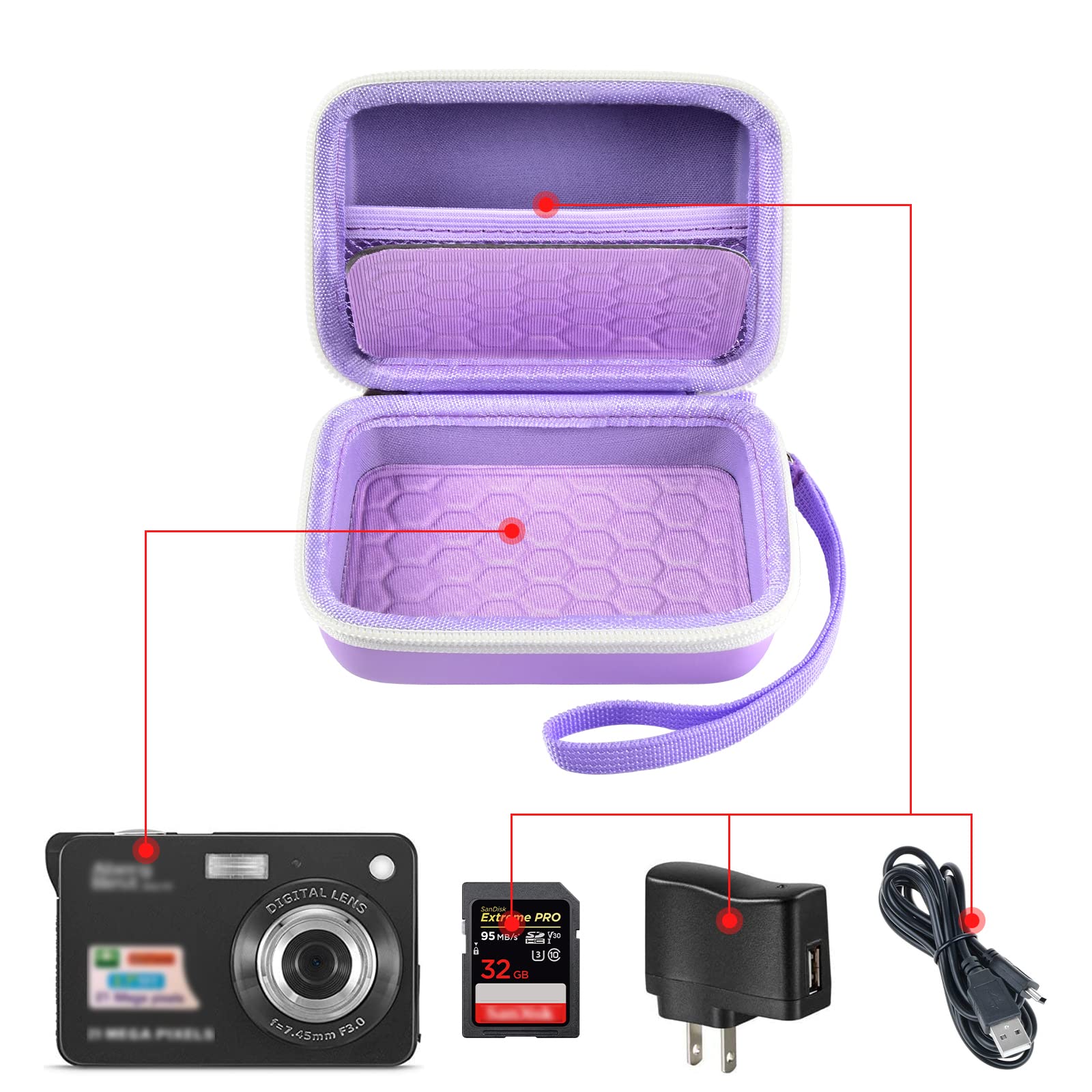 Carrying & Protective Case for Digital Camera, AbergBest 21 Mega Pixels 2.7" LCD Rechargeable HD/Kodak Pixpro/Canon PowerShot ELPH 180/190 / Sony DSCW800 / DSCW830 Cameras for Travel - Purple