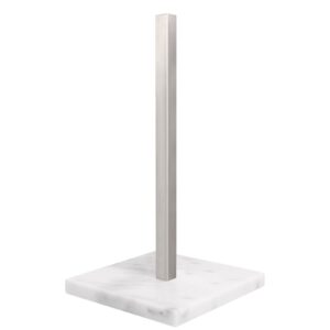 nearmoon standing paper towel holder, stainless steel square paper towel roll holder with marble base for bathroom kitchen countertop, standard or jumbo-sized roll holder (brushed nickel)
