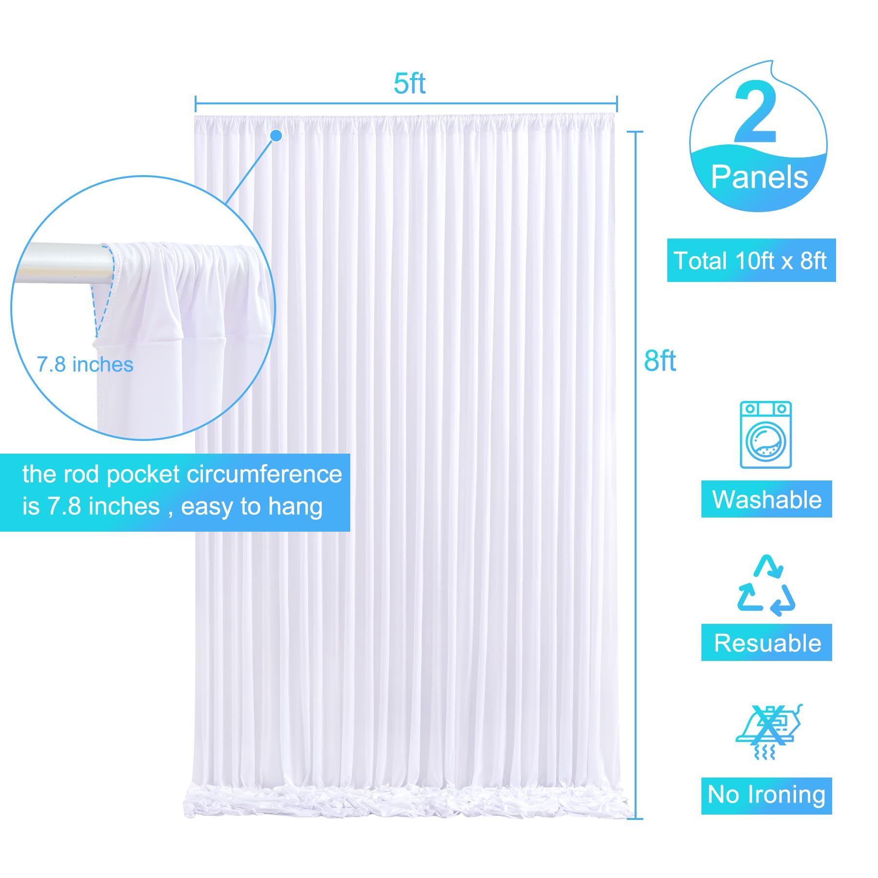 White Backdrop Curtain for Parties Wedding Wrinkle Free White Photo Curtains Backdrop Drapes Fabric Decoration for Baby Shower 5ft x 8ft,2 Panels