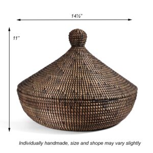 African Fair Trade Handwoven Tagine Basket, Black