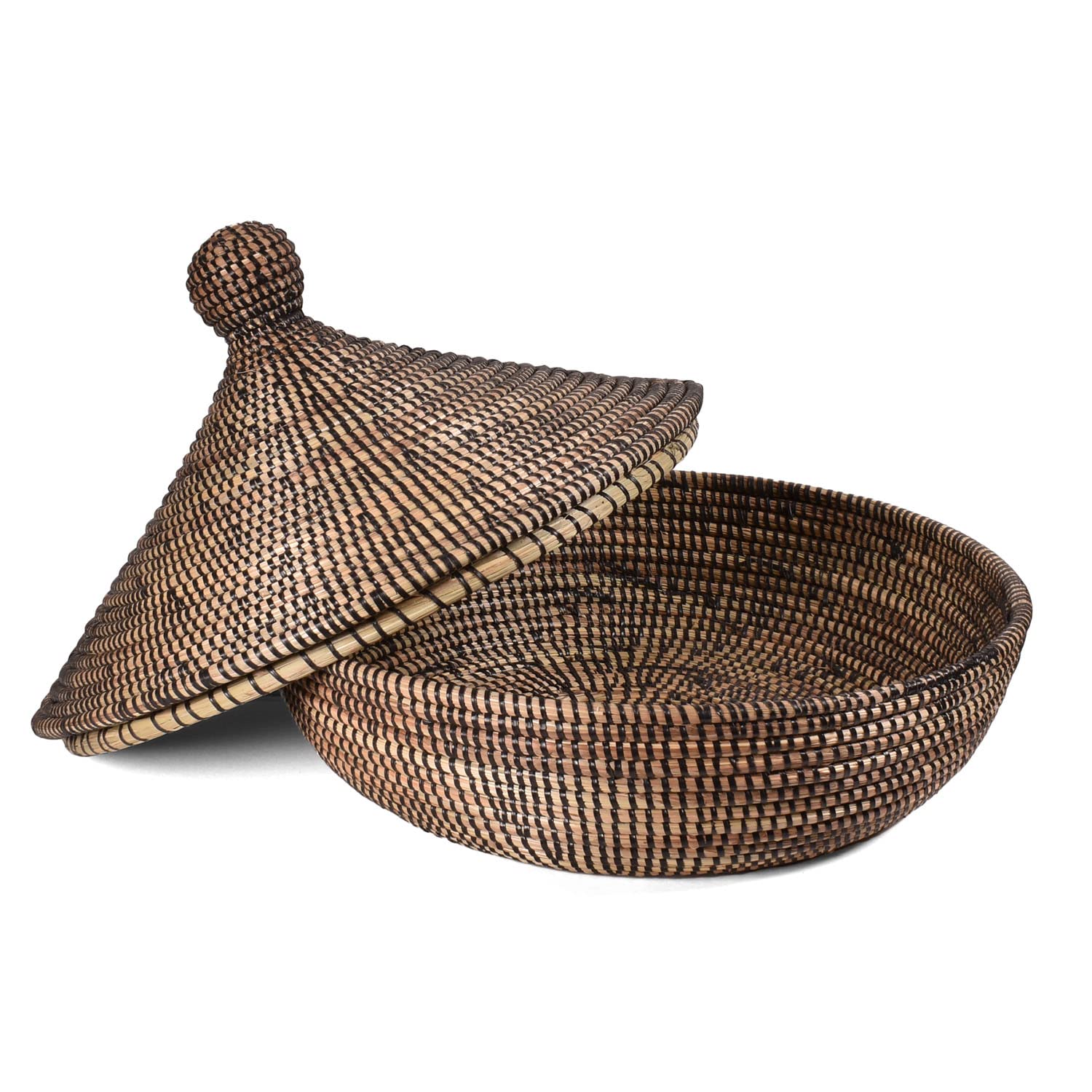 African Fair Trade Handwoven Tagine Basket, Black