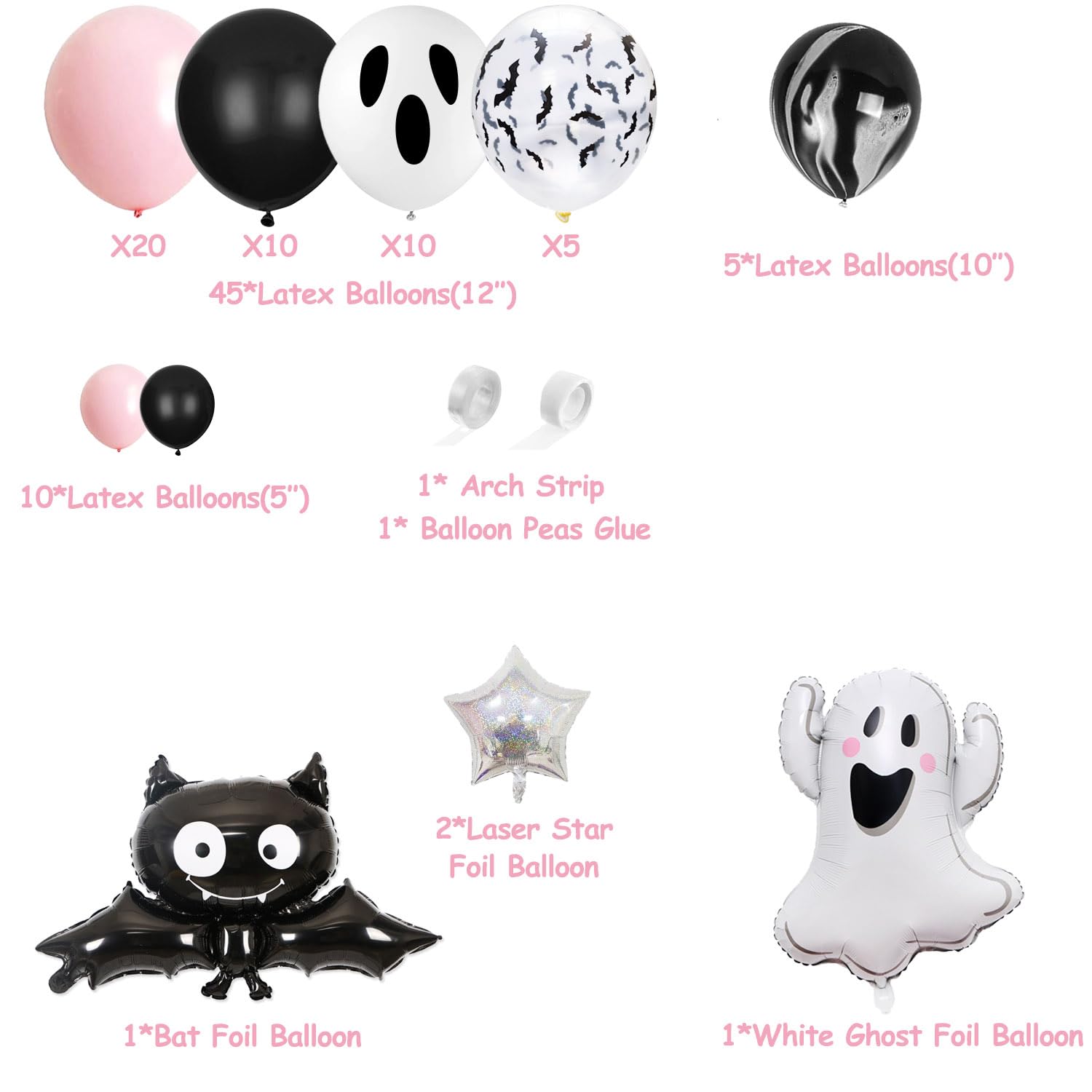 92 Pcs Little Boo Party kit Little Boo Banner Cake Topper Boo Skeleton Bat Mylar Balloons for Pink Black Girl Halloween Baby Shower the Spooky One Halloween 1st Birthday Party Decorations