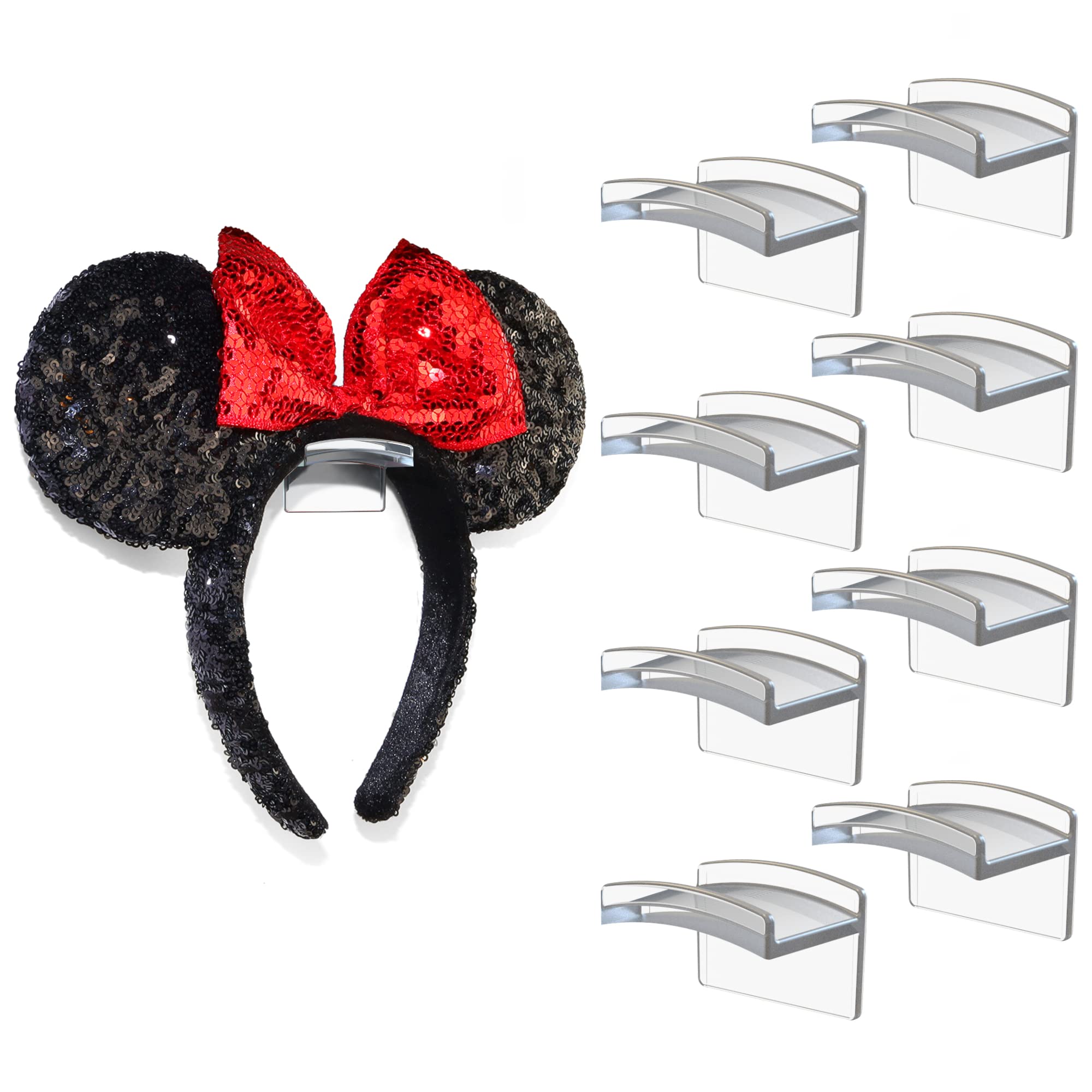 Modern JP Adhesive Hooks for Disney Ears (8-Pack) - Minimalist Disney Ear Holder, No Drilling Headband Holder Design, Strong Hold Headband Organizer - USA Patented, Clear