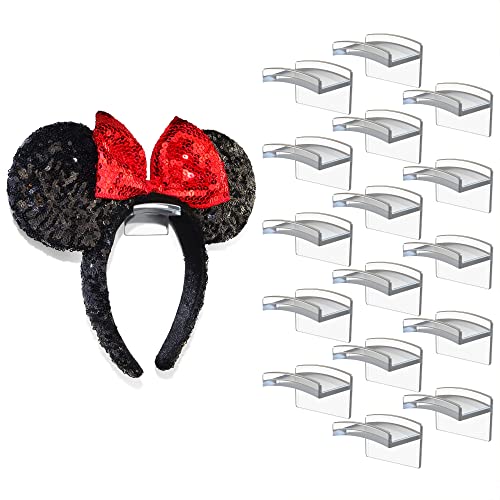 Modern JP Adhesive Hooks for Disney Ears (16-Pack) - Minimalist Disney Ear Holder, No Drilling Headband Holder Design, Strong Hold Headband Organizer - USA Patented, Clear