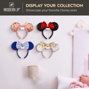 Modern JP Adhesive Hooks for Disney Ears (16-Pack) - Minimalist Disney Ear Holder, No Drilling Headband Holder Design, Strong Hold Headband Organizer - USA Patented, Clear