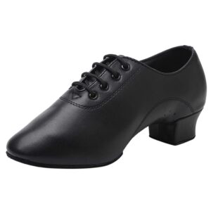 women lace-up leather latin salsa tango ballroom modern dance shoes slim woman (black, 7)