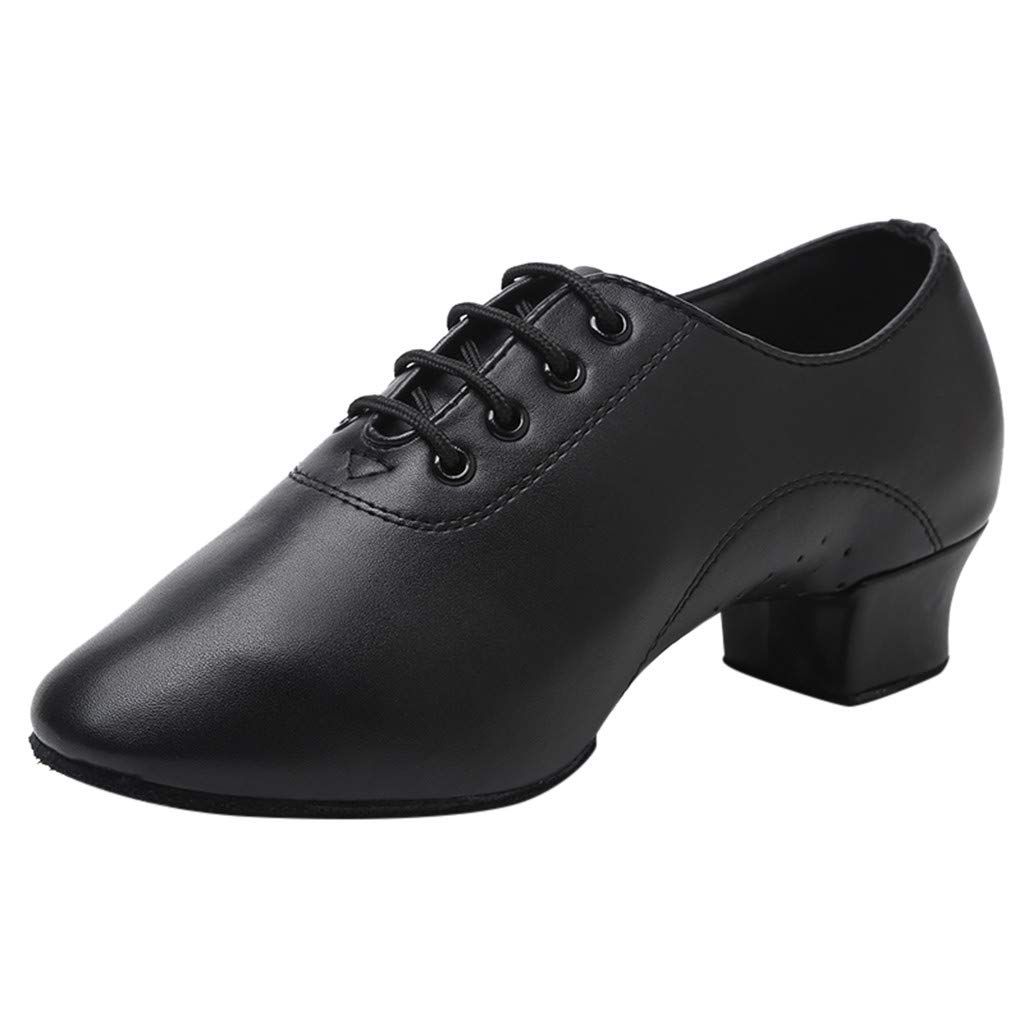 Women Lace-up Leather Latin Salsa Tango Ballroom Modern Dance Shoes Slim Woman (Black, 7)