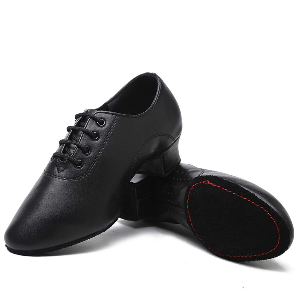 Women Lace-up Leather Latin Salsa Tango Ballroom Modern Dance Shoes Slim Woman (Black, 7)