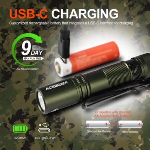 ACEBEAM Pokelit AA Rechargeable Mini Flashlight with Clip, 550 High Lumens Pocket EDC, Super Bright Small Flashlight, 90+ High CRI Led for Camping,Hiking,Everyday Use(Dark Green)