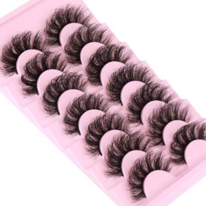 False Eyelashes Fluffy Lashes Mink Wispy Thick Volume Eye Lashes Curly Strip Lashes Extensions Natural Dramatic 20MM Long 7 Pairs Fake Eyelashes Pack