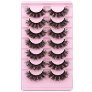 False Eyelashes Fluffy Lashes Mink Wispy Thick Volume Eye Lashes Curly Strip Lashes Extensions Natural Dramatic 20MM Long 7 Pairs Fake Eyelashes Pack