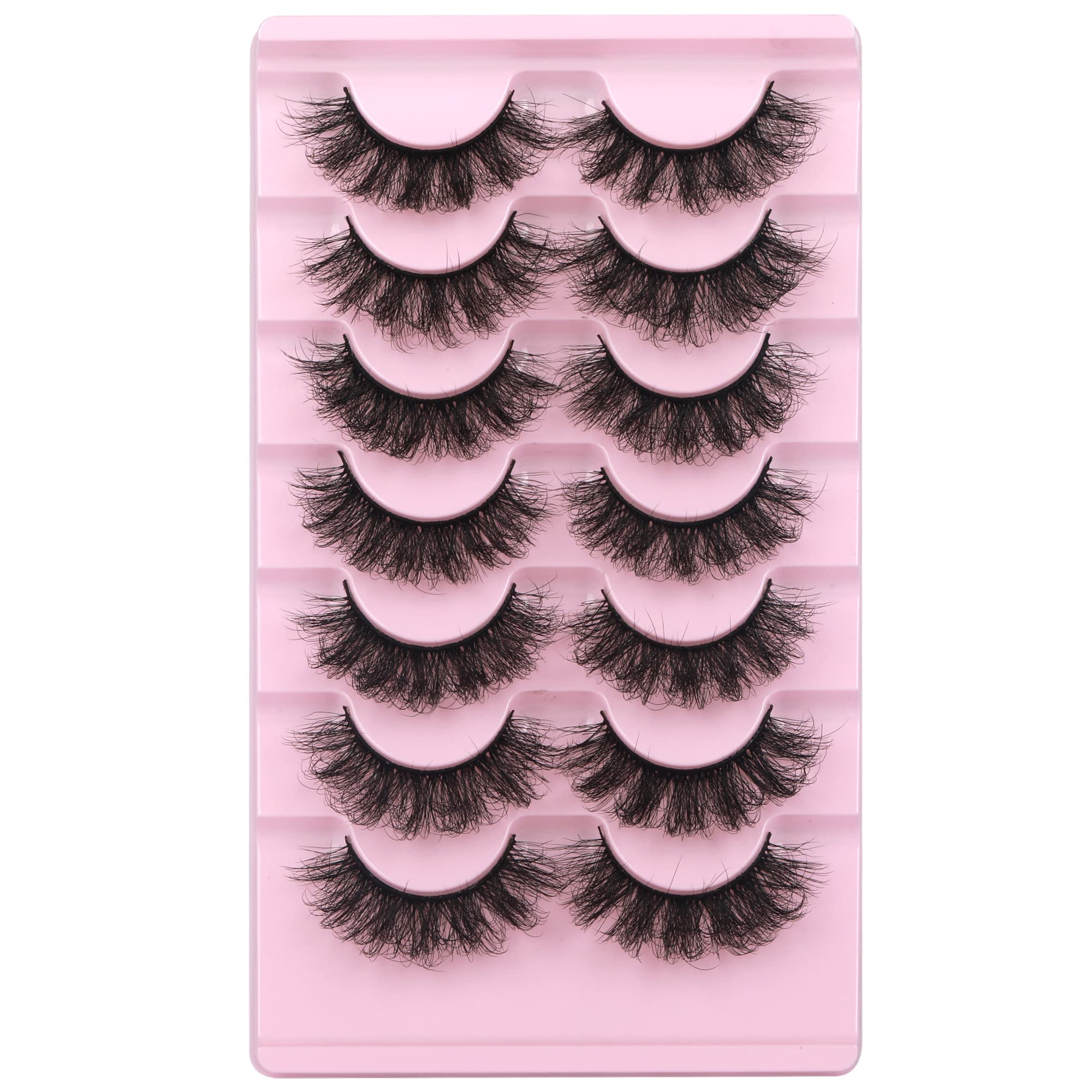 False Eyelashes Fluffy Lashes Mink Wispy Thick Volume Eye Lashes Curly Strip Lashes Extensions Natural Dramatic 20MM Long 7 Pairs Fake Eyelashes Pack