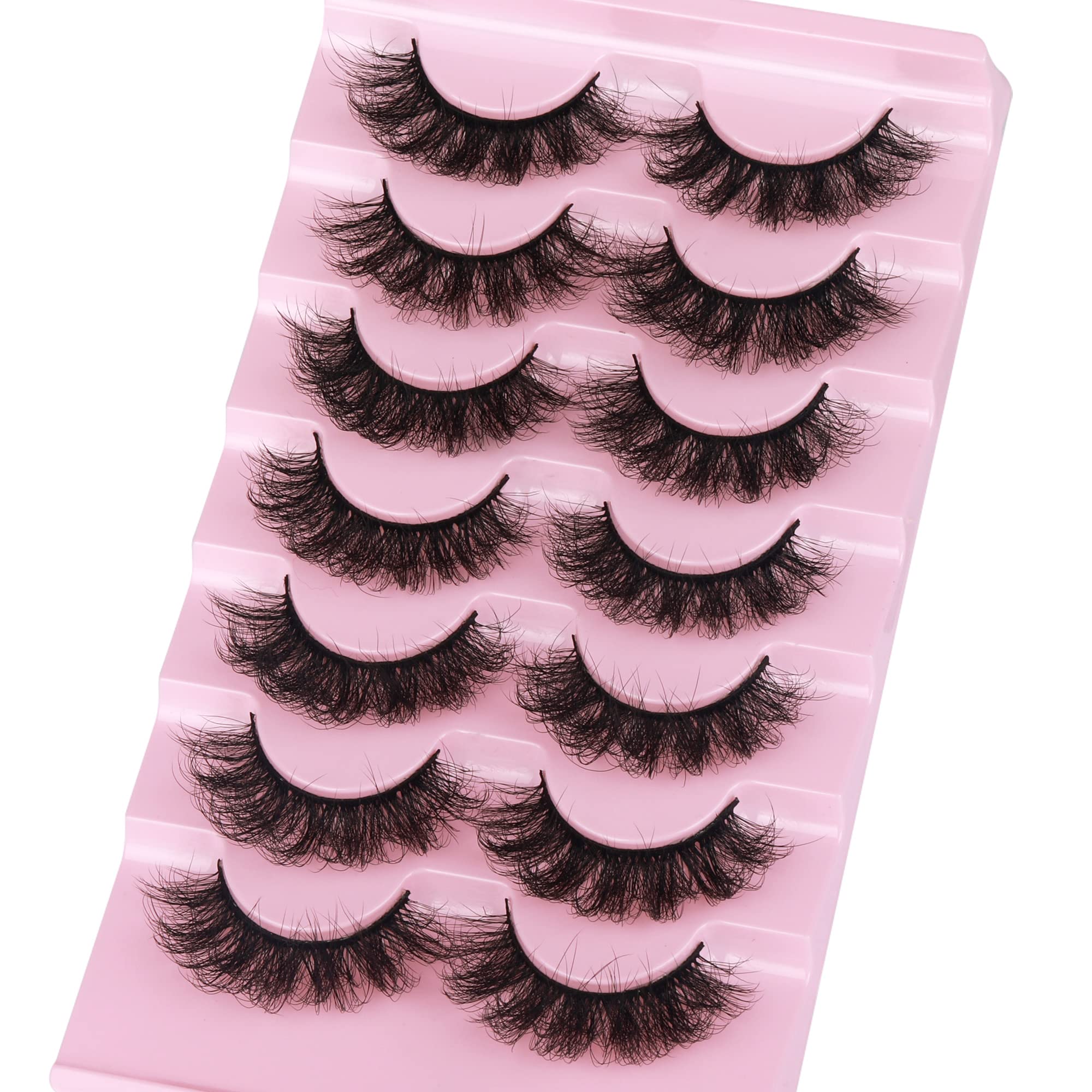 False Eyelashes Fluffy Lashes Mink Wispy Thick Volume Eye Lashes Curly Strip Lashes Extensions Natural Dramatic 20MM Long 7 Pairs Fake Eyelashes Pack