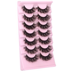 False Eyelashes Fluffy Lashes Mink Wispy Thick Volume Eye Lashes Curly Strip Lashes Extensions Natural Dramatic 20MM Long 7 Pairs Fake Eyelashes Pack