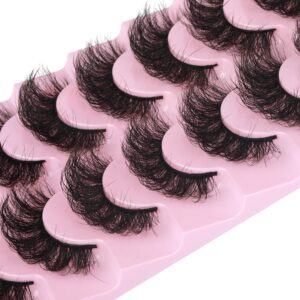 False Eyelashes Fluffy Lashes Mink Wispy Thick Volume Eye Lashes Curly Strip Lashes Extensions Natural Dramatic 20MM Long 7 Pairs Fake Eyelashes Pack