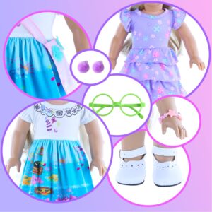 Nice2you 18-Inch American Doll Accessories, Charm Mira-bel & Isa-Bella Magical House Themed Princess Dress Stuff for American 18 Inch Girl Dolls Including Doll Clothes Shoes Glasses Bag etc