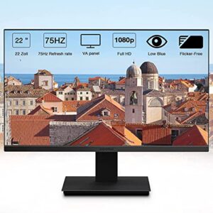 KOORUI 22 Inch Computer Monitor, FHD 1080P VA Desktop Display, 75HZ Ultra Thin Bezel/Eye Care/Ergonomic Tilt, HDMI VGA Ports LED Monitor for PC, VESA