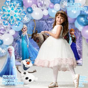 Frozen Birthday Decorations, Frozen Birthday Party Supplies Balloons Party Decoration, Princess Happy Birthday Decoration with Frozen Backdrop Confetti Balloons Frozen Banner Frozen Balloons for Girl