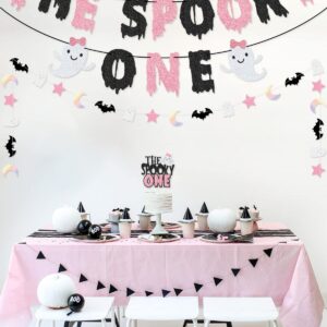 The Spooky One Banner The Spooky One Cake Topper for Pink and Black Halloween Girl First Birthday Party Decorations