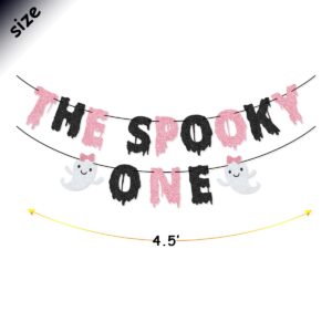 The Spooky One Banner The Spooky One Cake Topper for Pink and Black Halloween Girl First Birthday Party Decorations