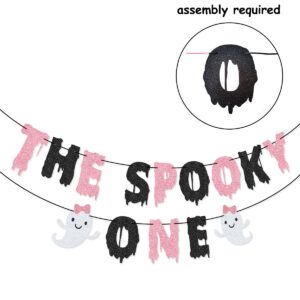 The Spooky One Banner The Spooky One Cake Topper for Pink and Black Halloween Girl First Birthday Party Decorations