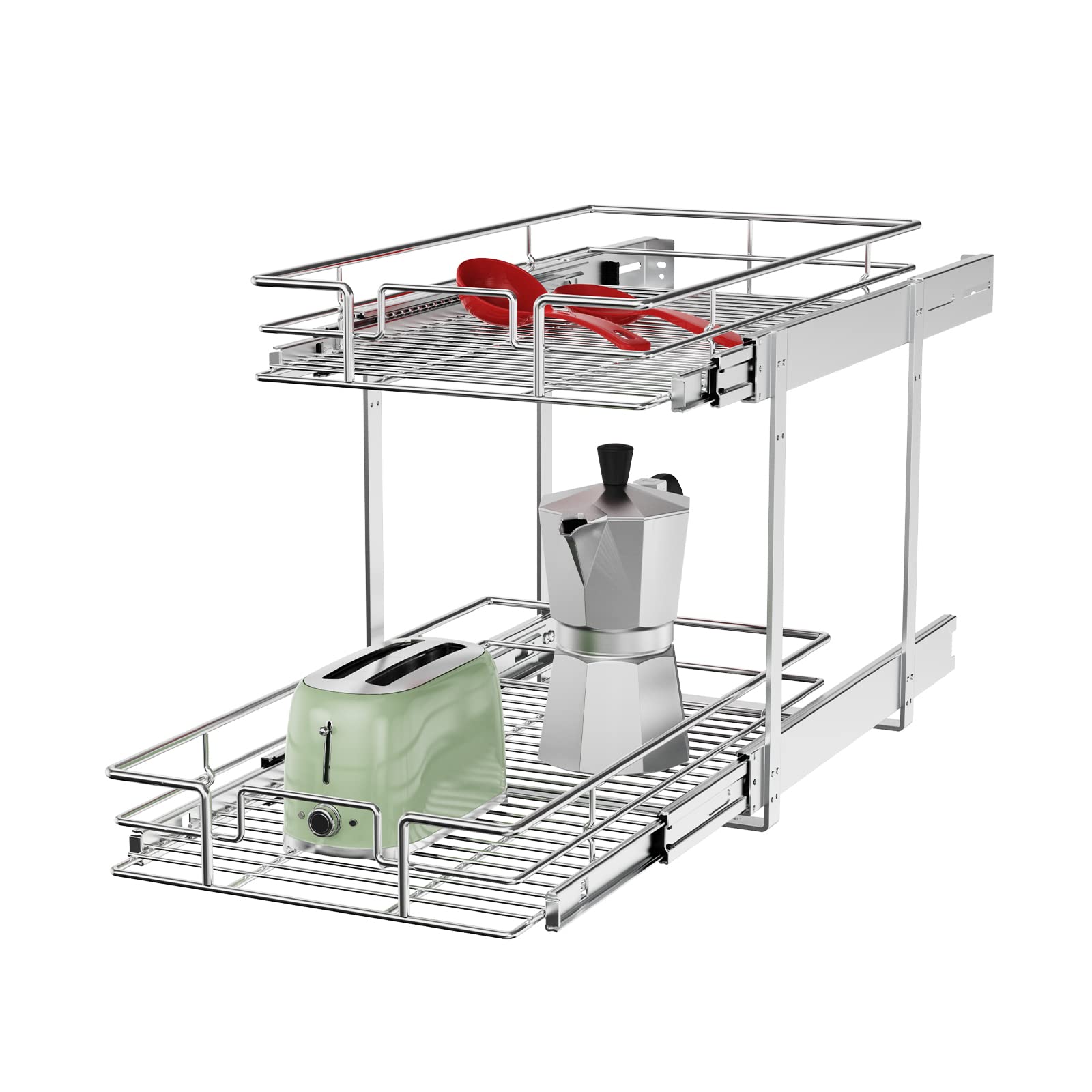 ROOMTEC Individual Pull Out Cabinet Organizer (11" W x 21" D), 2 Tier Spice Rack Organizer for Cabinet, Slide Out Drawer Pantry Shelf Organization and Storage for Kitchen Bathroom