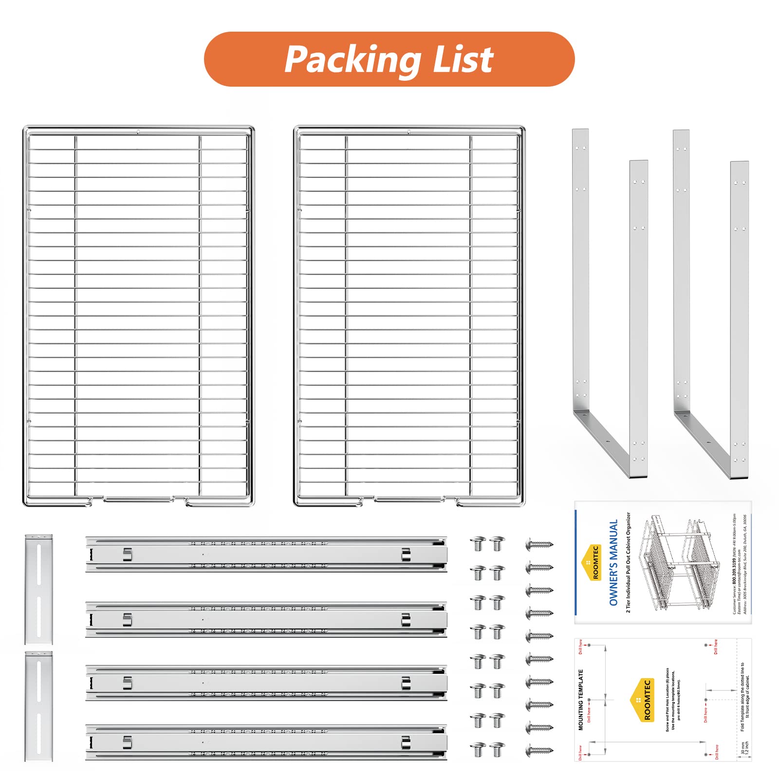 ROOMTEC Individual Pull Out Cabinet Organizer (11" W x 21" D), 2 Tier Spice Rack Organizer for Cabinet, Slide Out Drawer Pantry Shelf Organization and Storage for Kitchen Bathroom