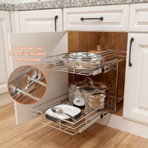 ROOMTEC Individual Pull Out Cabinet Organizer (11" W x 21" D), 2 Tier Spice Rack Organizer for Cabinet, Slide Out Drawer Pantry Shelf Organization and Storage for Kitchen Bathroom