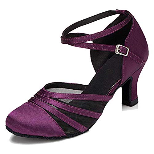 RUYBOZRY Women's Latin Dance Shoes Closed Toe Salsa Ballroom Performance Standard Dance Shoes,YCL189-6-Purple,US 8