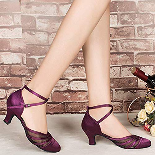 RUYBOZRY Women's Latin Dance Shoes Closed Toe Salsa Ballroom Performance Standard Dance Shoes,YCL189-6-Purple,US 8