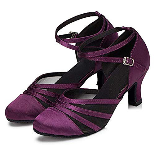 RUYBOZRY Women's Latin Dance Shoes Closed Toe Salsa Ballroom Performance Standard Dance Shoes,YCL189-6-Purple,US 8