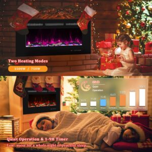 Oxhark Flame Electric Fireplace 60 inch Wide, Wall Mounted Fireplace Inserts Electric Heater, 13 * 13 Flame Effects Like Real Flame, Low Noise, Timer & Thermostat Setting, 750W/1500W, Black