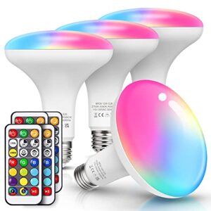 jandcase color changing flood light bulbs[4 pack], br30 colored light bulbs with remote control,10w equivalent 100w,e26 multi-color led recessed light bulb for christmas,party,ceiling