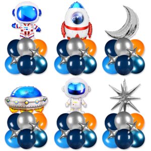 space balloons outer space party decorations astronaut rocket spaceship balloons blue orange silver balloons for ufo space birthday party solar system galaxy planet decorations supplies (orange)