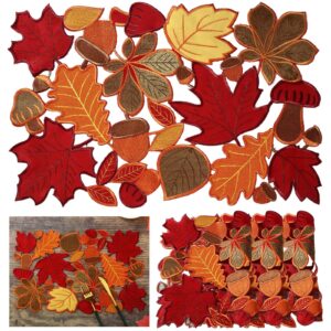 6 pcs embroidered maple leaves placemats thanksgiving table placemats leaf placemats for home kitchen dinning thanksgiving, fall or autumn harvest decorations (maple style, 11 x 17 inch)