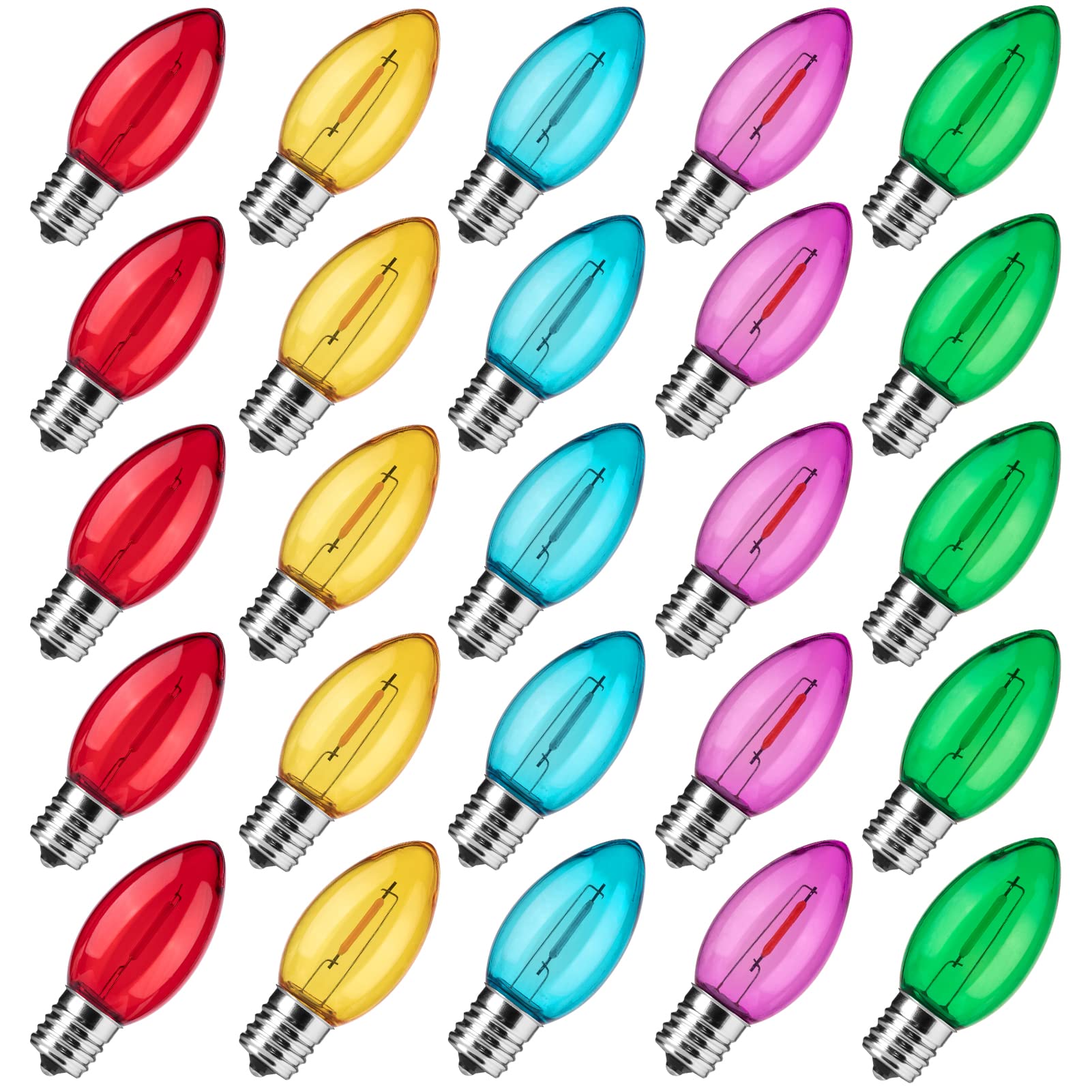 Brightown 25 Pack C9 LED Christmas Light Bulbs, Colored C9 Shatterproof LED Bulbs Replacement for Christmas String Lights, E17 Intermediate Base, Commercial Dimmable Holiday Christmas Bulbs